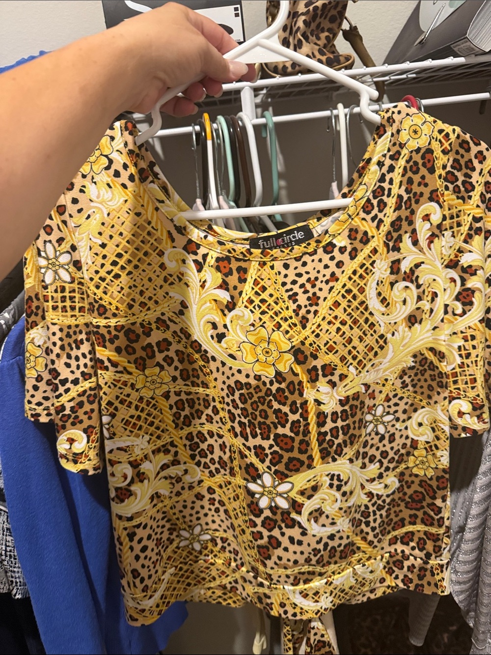 Full Circle Yellow Floral & Leopard Tie-Front Blouse